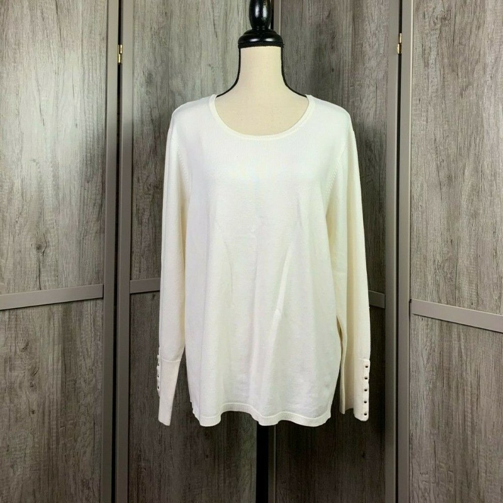 JM Collection NWT Button Cuff Crewneck Sweater